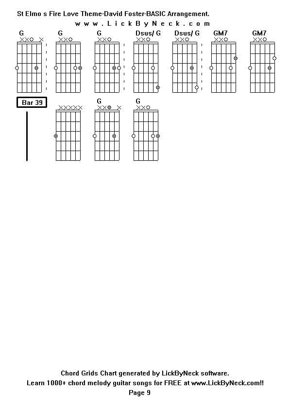 Chord Grids Chart of chord melody fingerstyle guitar song-St Elmo s Fire Love Theme-David Foster-BASIC Arrangement,generated by LickByNeck software.